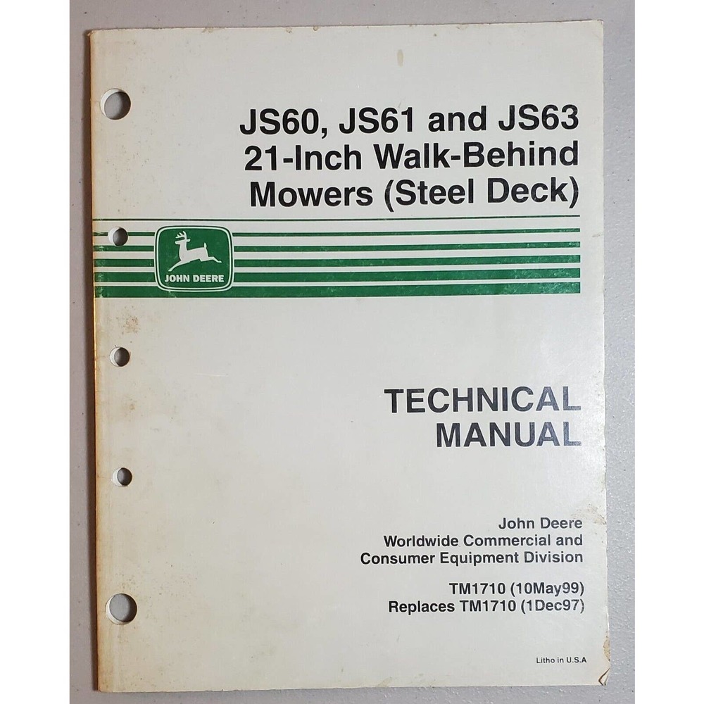 John Deere TM1710 Technical Manual 21 inch Walk-Behind Mowers Original